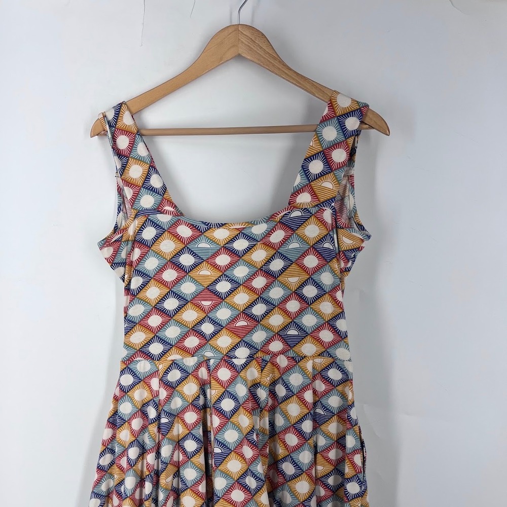 Effie's Heart Womens Geometric Sunburst Fit and Flare Dress Multicolor Large - Picture 4 of 13